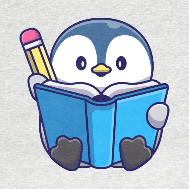 Cute Penguin Writing With Book And Pencil Cartoon by Catalyst Labs